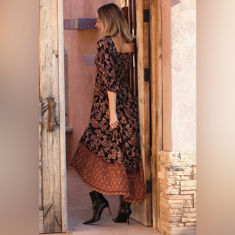 Angie V-neck Twist Front 3/4 Sleeve Boho Maxi Dress With Slit NWT - Picture 2 of 16